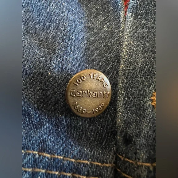 Vintage Carhartt Denim Jacket JF878 Men Buffalo Plaid Lined 100 Year USA - Picture 5 of 9